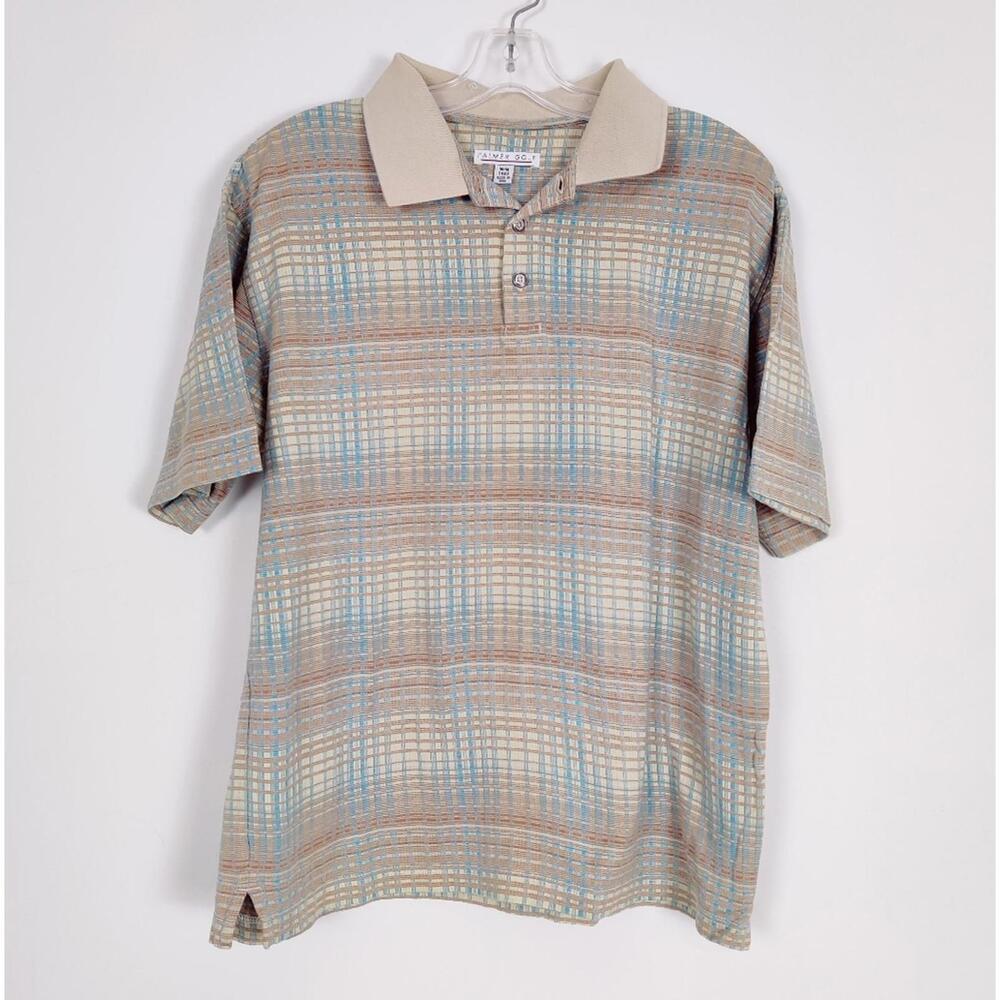 Palmer Golf Men's Plaid Golf Polo Size Medium Athletic T-shirt 100% Cotton Plaid